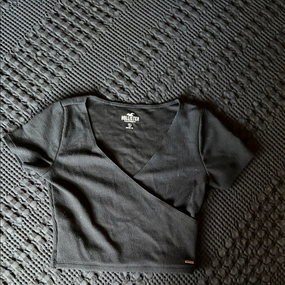 Hollister Black Ribbed Wrap Top